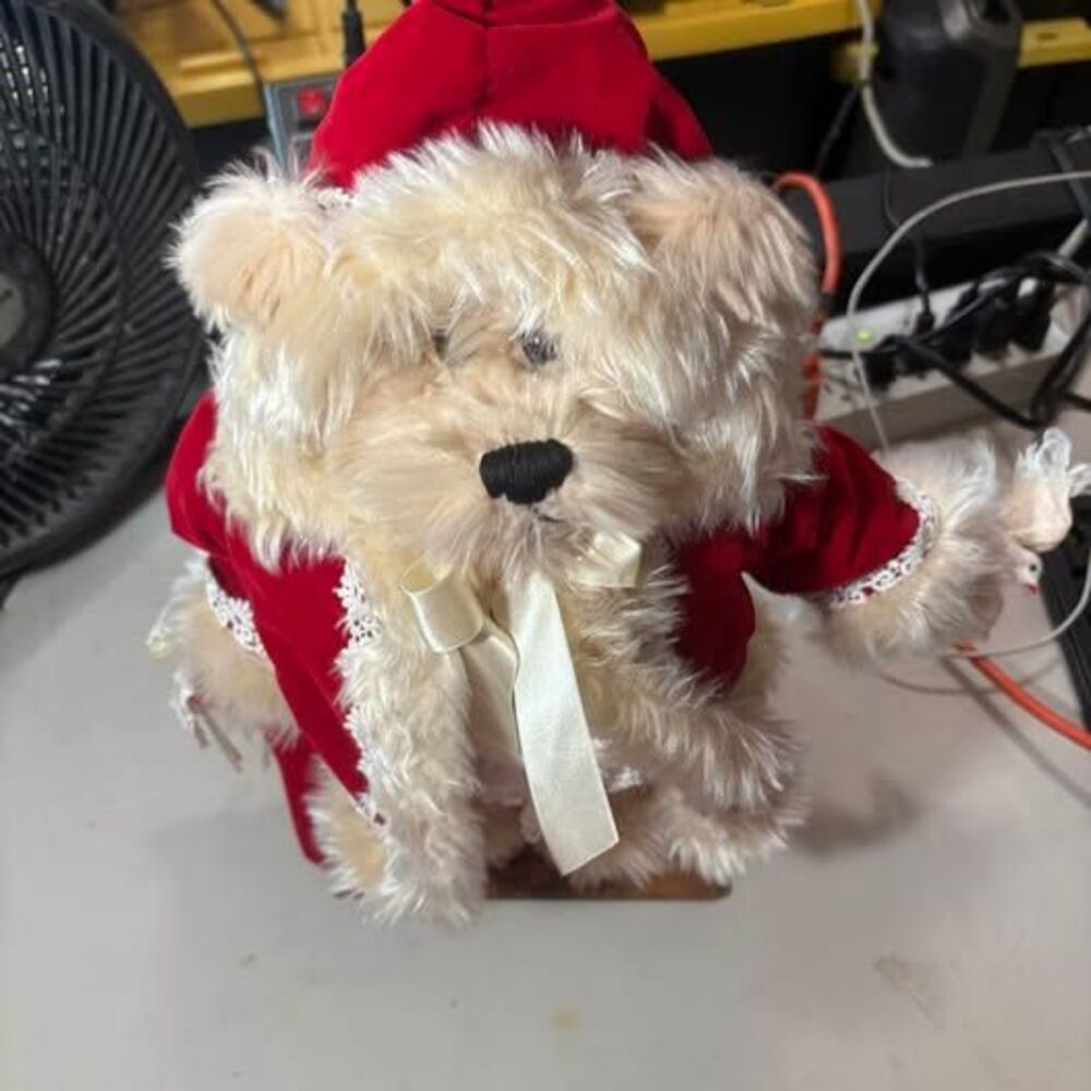 Cream Christmas Teddy Bear in Red Santa Suit